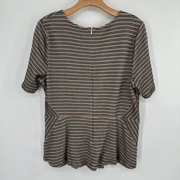 Talbots womens top tunic peplum black tan striped knit size 1X plus short sleeve - Picture 10 of 10